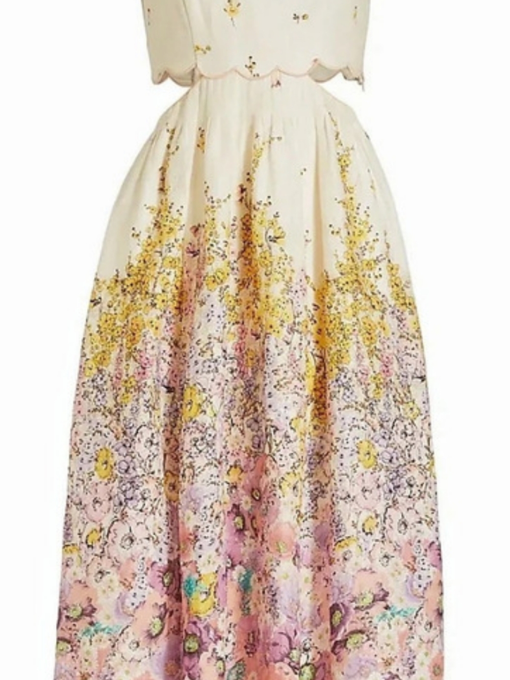 Scallop Midi Dress Floral White & Pink